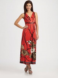 Subtle pleats add a tailored touch to this design featuring an exotic floral print. V-neckSleevelessEmpire waistAbout 52 from shoulder to hemViscoseDry cleanImportedModel shown is 5'9½ (176cm) wearing US size Small. Subtle pleats add a tailored touch to this design featuring an exotic floral print. V-neckSleevelessEmpire waistAbout 52 from shoulder to hemViscoseDry cleanImportedModel shown is 5'9½ (176cm) wearing US size Small.