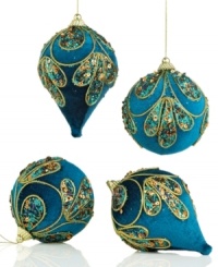 Fancy feathers. A sweet butterfly masquerades as a regal peacock in these beautiful ornaments to add an artistic touch to your tree. Fancy feathers. A sweet butterfly masquerades as a regal peacock in these beautiful ornaments to add an artistic touch to your tree.