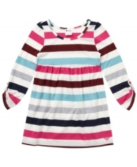 Sweet candy stripes. The cute colors on these 3/4-sleeve dresses from Roxy give her a snuggly, summery look. Sweet candy stripes. The cute colors on these 3/4-sleeve dresses from Roxy give her a snuggly, summery look.