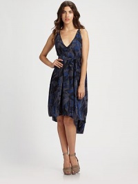 An abstract, earthy print highlights this flowing shift of silk crepe-de-chine, shaped by an elongated back hem.V necklineSleevelessFront self-beltPleated skirtHem longer in backCascading back with slitAbout 28 from natural waistSilkDry cleanImportedModel shown is 5'10 (177cm) wearing US size 4. An abstract, earthy print highlights this flowing shift of silk crepe-de-chine, shaped by an elongated back hem.V necklineSleevelessFront self-beltPleated skirtHem longer in backCascading back with slitAbout 28 from natural waistSilkDry cleanImportedModel shown is 5'10 (177cm) wearing US size 4.