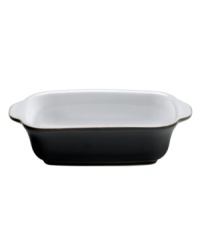 Perfect for everyday use, this rectangular baker boasts sublime versatility in ultra-durable stoneware from Denby dinnerware. The dishes have a jet-black surface and glossy white interior that can carry easy, modern polish from oven to table. Perfect for everyday use, this rectangular baker boasts sublime versatility in ultra-durable stoneware from Denby dinnerware. The dishes have a jet-black surface and glossy white interior that can carry easy, modern polish from oven to table.