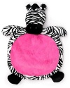 A zebra with a hot pink belly welcomes your little one for hours of fun on a safe and cuddly play.