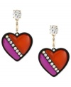 There's a lot to love in this pair of drop earrings from Betsey Johnson. Crafted from gold-tone mixed metal, the earrings feature multi-tone hearts adorned with glass crystal accents for a stylish touch. Approximate drop: 1 inch.