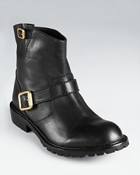 Pair these MARC BY MARC JACOBS moto boots with sheer black tights and a pleated skirt for a juxtaposition on downtown edge. Pair these MARC BY MARC JACOBS moto boots with sheer black tights and a pleated skirt for a juxtaposition on downtown edge.