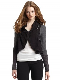 THE LOOKMilitary-inspired designDecorative front buttonsConcealed hook-and-eye closureLong sleeves with ribbed knit trimTHE FITAbout 17 from shoulder to hemTHE MATERIAL94% cotton/6% woolSecond fabric: 86% wool/14% linenThird fabric: 93% wool/7% linenCARE & ORIGINHand washImportedModel shown is 5'10 (177cm) wearing US size Small. THE LOOKMilitary-inspired designDecorative front buttonsConcealed hook-and-eye closureLong sleeves with ribbed knit trimTHE FITAbout 17 from shoulder to hemTHE MATERIAL94% cotton/6% woolSecond fabric: 86% wool/14% linenThird fabric: 93% wool/7% linenCARE & ORIGINHand washImportedModel shown is 5'10 (177cm) wearing US size Small.
