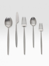 Modern silhouettes for any meal, crafted with fine contours and organic lines in brushed stainless steel. From the Night Collection Set includes fork, dessert fork, teaspoon, soup spoon and knife Brushed stainless steel Dishwasher safe Imported Modern silhouettes for any meal, crafted with fine contours and organic lines in brushed stainless steel. From the Night Collection Set includes fork, dessert fork, teaspoon, soup spoon and knife Brushed stainless steel Dishwasher safe Imported