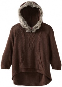 Energie Girls 7-16 Mariah Poncho With Fur Trim, Brown, Medium Energie Girls 7-16 Mariah Poncho With Fur Trim, Brown, Medium