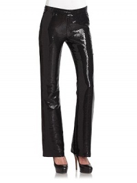 THE LOOKAllover sequin embellishmentInvisible side zip with hook-and-eye closureAngled pockets at waistFlared silhouetteTHE FITRise, about 9Inseam, about 33½THE MATERIALPolyesterFully linedCARE & ORIGINDry cleanImported THE LOOKAllover sequin embellishmentInvisible side zip with hook-and-eye closureAngled pockets at waistFlared silhouetteTHE FITRise, about 9Inseam, about 33½THE MATERIALPolyesterFully linedCARE & ORIGINDry cleanImported