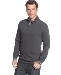 A hidden placket raises the bar for looking good layers with this sweater from Boss Black. A hidden placket raises the bar for looking good layers with this sweater from Boss Black.