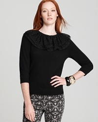 Fall's softest statement maker, our cashmere MARC BY MARC JACOBS sweater, features a whimsical ruffled neckline, reminiscent of the look worn by the celebrated 17th century Pierrot character, in a classic crew. Fall's softest statement maker, our cashmere MARC BY MARC JACOBS sweater, features a whimsical ruffled neckline, reminiscent of the look worn by the celebrated 17th century Pierrot character, in a classic crew.