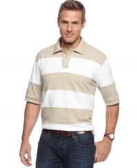 Not much comes easy, but keeping it cool and casual definitely does when you're wearing this striped polo shirt from Club Room. Not much comes easy, but keeping it cool and casual definitely does when you're wearing this striped polo shirt from Club Room.