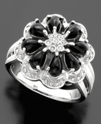 Boldly sophisticated, this ring fits any fashion, mood or whim. Featuring pear-shaped black onyx beads (5x3 mm) and diamond accents on sterling silver. Size 7. Boldly sophisticated, this ring fits any fashion, mood or whim. Featuring pear-shaped black onyx beads (5x3 mm) and diamond accents on sterling silver. Size 7.