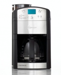 Wake-up call! Start your day with the aromatic experience of fresh-ground coffee with Capresso's glass carafe coffee maker. The conical burr grinder produces more uniform grinds than blade-type grinders, resulting in a more flavorful brew. Easy to program with three coffee strength settings, the CoffeeTEAM GS ensures your day gets off to the right start. One-year limited warranty. Model 464. Wake-up call! Start your day with the aromatic experience of fresh-ground coffee with Capresso's glass carafe coffee maker. The conical burr grinder produces more uniform grinds than blade-type grinders, resulting in a more flavorful brew. Easy to program with three coffee strength settings, the CoffeeTEAM GS ensures your day gets off to the right start. One-year limited warranty. Model 464.