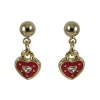 Red Enamel Heart White CZs 18k Yellow Gold Overlay Baby Kids Girls Teens Pierced Post Dangle Drop Earrings