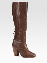 Take casual style to new heights with this tall silhouette of paneled leather on a stacked heel. Stacked heel, 3½ (90mm)Shaft, 18½Leg circumference, 14½Leather upperBack zipLeather lining and solePadded insoleMade in Italy Take casual style to new heights with this tall silhouette of paneled leather on a stacked heel. Stacked heel, 3½ (90mm)Shaft, 18½Leg circumference, 14½Leather upperBack zipLeather lining and solePadded insoleMade in Italy