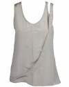 Wayne Womens Asymmetrical Shoulder Silk Sleeveless Top