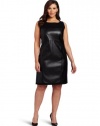 DKNYC Women's Ponte Sleeveless Dress With Faux Leather Front