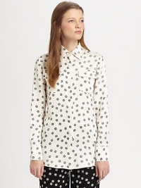 Cut from the finest silk, this airy shirt is styled with a contrasting yarn-ball print for a look that's timeless, yet quirky-chic. Point collarFront flap pocketsLong sleeves with buttoned cuffsLonger length hits below the hipsSilkDry cleanImportedModel shown is 5'7 (174cm) wearing US size 2. Cut from the finest silk, this airy shirt is styled with a contrasting yarn-ball print for a look that's timeless, yet quirky-chic. Point collarFront flap pocketsLong sleeves with buttoned cuffsLonger length hits below the hipsSilkDry cleanImportedModel shown is 5'7 (174cm) wearing US size 2.