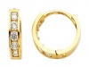 14K Yellow Gold 2mm Thickness 5 Stone CZ Channel Set Polished Hoop Huggies Earrings (0.4 or 10mm)