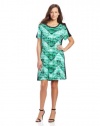 Calvin Klein Women's Printed T Shirt Dress, Emerald/Nile Multi, 2X