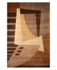A striking blend of abstract shapes and subtle color gives this rug an understated, elegant appeal. The rich color spectrum of earth and brown hues accents the rug with an ethereal look that is similar to a transcedant painting. Made of plush wool. A striking blend of abstract shapes and subtle color gives this rug an understated, elegant appeal. The rich color spectrum of earth and brown hues accents the rug with an ethereal look that is similar to a transcedant painting. Made of plush wool.