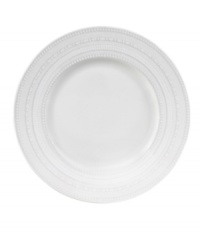 Full of history, the Intaglio salad plates from Wedgwood feature modern bone china embossed with geometric motifs from the Georgian era. Full of history, the Intaglio salad plates from Wedgwood feature modern bone china embossed with geometric motifs from the Georgian era.
