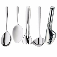 Selection & Simplicity - designed to blend with any flatware pattern, this wide assortment of serving accessories are the perfect finish to any table. 18/10 stainless steel, dishwasher safe. Shown left to right: serving spoon, multiserver, ice tongs, soup ladle, serving tongs. Selection & Simplicity - designed to blend with any flatware pattern, this wide assortment of serving accessories are the perfect finish to any table. 18/10 stainless steel, dishwasher safe. Shown left to right: serving spoon, multiserver, ice tongs, soup ladle, serving tongs.