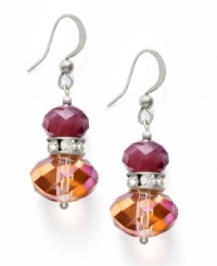 Subtle drops add an instant element of style. Ali Khan earrings feature faceted, multicolored glass beads accented by a row of sparkling rhinestones. Crafted in mixed metal. Approximate drop: 1-1/2 inches. Subtle drops add an instant element of style. Ali Khan earrings feature faceted, multicolored glass beads accented by a row of sparkling rhinestones. Crafted in mixed metal. Approximate drop: 1-1/2 inches.