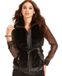 Textured faux fur and faux-leather trim makes this GUESS vest a chic pick for a fall layered look!