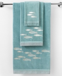 There are plenty of fish in the sea. Swim into a serene beach haven with this Nantucket hand towel, featuring enchanting silver fish on a cool blue backdrop for a soothing presentation. There are plenty of fish in the sea. Swim into a serene beach haven with this Nantucket hand towel, featuring enchanting silver fish on a cool blue backdrop for a soothing presentation.