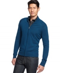 Elegantly handsome fitted Italian spun merino wool blend sweater by Alfani RED will update your ordinary wear to stylish and smart attire. Elegantly handsome fitted Italian spun merino wool blend sweater by Alfani RED will update your ordinary wear to stylish and smart attire.