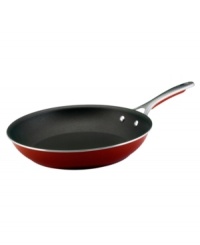 Cook with confidence-always have a bold approach to prep and cooking with the statement red of this professional skillet. A porcelain enamel exterior with a heavy-gauge construction aides in fast heat-up and eliminates hot spots that can burn food. Food slides right off the nonstick interior, which is exceptionally long-lasting and durable, so you can spend less time at the sink and more time cooking up masterpiece creations. Limited lifetime warranty. Cook with confidence-always have a bold approach to prep and cooking with the statement red of this professional skillet. A porcelain enamel exterior with a heavy-gauge construction aides in fast heat-up and eliminates hot spots that can burn food. Food slides right off the nonstick interior, which is exceptionally long-lasting and durable, so you can spend less time at the sink and more time cooking up masterpiece creations. Limited lifetime warranty.