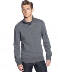 Layer up! This solid quarter zip pullover form Calvin Klein will keep you trendy throughout the cooler seasons. Layer up! This solid quarter zip pullover form Calvin Klein will keep you trendy throughout the cooler seasons.