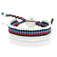 Silvertone Circle with Red, Blue and Black Cord Adjustable Friendship Bracelet Silvertone Circle with Red, Blue and Black Cord Adjustable Friendship Bracelet
