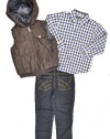 Kenneth Cole Boys 2-7 Toddler Puffy Vest with Plaid Shirt and Jean