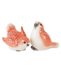 Two little birds. Figural salt and pepper shakers plucked from the charming Hydrangea dinnerware pattern add an extra touch of color and whimsy to the casual dining area. From Edie Rose by Rachel Bilson. Two little birds. Figural salt and pepper shakers plucked from the charming Hydrangea dinnerware pattern add an extra touch of color and whimsy to the casual dining area. From Edie Rose by Rachel Bilson.