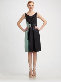 Contrasting brushstroke prints on a fine wool/silk blend, finished with bejeweled flower pins for a feminine touch.Scoopneck Sleeveless Allover brushstroke print Pleated front with bejeweled flower pins Side zip closure About 38½ from shoulder to hem Fully lined 73% wool/27% silk Dry clean Made in Italy Contrasting brushstroke prints on a fine wool/silk blend, finished with bejeweled flower pins for a feminine touch.Scoopneck Sleeveless Allover brushstroke print Pleated front with bejeweled flower pins Side zip closure About 38½ from shoulder to hem Fully lined 73% wool/27% silk Dry clean Made in Italy