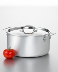 This ultimate 8 quart stock pot is perfect for simmering up succulent soups and savory sauces for the entire family, with leftovers to spare! 3-ply bonded construction with a handsome brushed aluminum exterior, pure aluminum core and an easy to clean stainless steel cooking service. Brushed stainless steel handle stays cool to the touch and secured with non-corrosive rivets. Polished stainless steel lid keeps in flavor. Hand washing recommended. Manufacturer's limited lifetime warranty. This ultimate 8 quart stock pot is perfect for simmering up succulent soups and savory sauces for the entire family, with leftovers to spare! 3-ply bonded construction with a handsome brushed aluminum exterior, pure aluminum core and an easy to clean stainless steel cooking service. Brushed stainless steel handle stays cool to the touch and secured with non-corrosive rivets. Polished stainless steel lid keeps in flavor. Hand washing recommended. Manufacturer's limited lifetime warranty.
