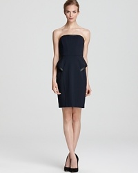 A lace print and peplum waist lend chic (and trend-right) femininity to this strapless ABS by Allen Schwartz dress. A lace print and peplum waist lend chic (and trend-right) femininity to this strapless ABS by Allen Schwartz dress.