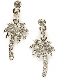 Adorable Silver Plated Tropical Palm Tree Crystal Embellished Charm Dangle Earrings with Post Backing Adorable Silver Plated Tropical Palm Tree Crystal Embellished Charm Dangle Earrings with Post Backing