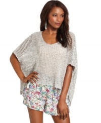 In a stylish boxy shape, this metallic BCBGeneration open-stitch top is perfect for an effortlessly chic summer look! In a stylish boxy shape, this metallic BCBGeneration open-stitch top is perfect for an effortlessly chic summer look!