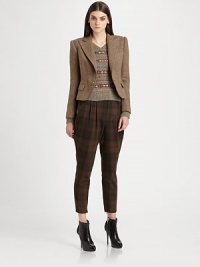 Buttery-soft cashmere in a herringbone pattern, trimmed in a contrasting glenplaid wool piping.Peaked lapelsButton closureFlap pocketsButton cuffsContrast wool glenplaid pipingSilk liningAbout 20 from shoulder to hemCashmereDry cleanImportedModel shown is 5'10 (177cm) wearing US size 4.This style runs true to size. We recommend ordering your usual size for a standard fit. Buttery-soft cashmere in a herringbone pattern, trimmed in a contrasting glenplaid wool piping.Peaked lapelsButton closureFlap pocketsButton cuffsContrast wool glenplaid pipingSilk liningAbout 20 from shoulder to hemCashmereDry cleanImportedModel shown is 5'10 (177cm) wearing US size 4.This style runs true to size. We recommend ordering your usual size for a standard fit.