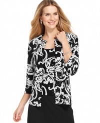 Sparkling sequins elevate this sleek jacket and top for special occasions. By Alex Evenings. Sparkling sequins elevate this sleek jacket and top for special occasions. By Alex Evenings.