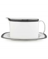 In the hands of kate spade, black and white is anything but basic. Dancing ebony stitched stripes provide a stunning contrast to the pristine china of the Union Street sauce boat with stand.