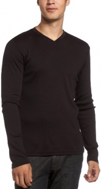 Calvin Klein Men's Long Sleeve Rib V-Neck Knit Shirt,Black,Large