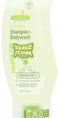 BabyGanics Foamin' Fun Foaming Body Wash & Shampoo, Gentle Formula, Fragrance Free, 10.65-Fluid Ounce Bottles (Pack of 2)