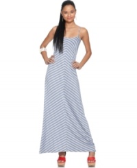 Chevron stripes add a graphic appeal to this Bar III maxi dress while creating a slimming effect for a long, lean spring look! Chevron stripes add a graphic appeal to this Bar III maxi dress while creating a slimming effect for a long, lean spring look!