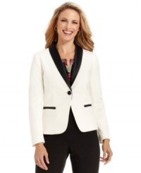 This tuxedo-style blazer from Charter Club adds a marvelous menswear-inspired element to your outfit. This tuxedo-style blazer from Charter Club adds a marvelous menswear-inspired element to your outfit.