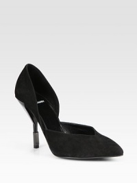 Low-cut silhouette of buttery suede, with an architectural heel and classic point toe. Lacquer-covered heel with metal insert, 4 (100mm)Suede upperPoint toeLeather lining and solePadded insoleMade in ItalyOUR FIT MODEL RECOMMENDS ordering one size up as this style runs small. Low-cut silhouette of buttery suede, with an architectural heel and classic point toe. Lacquer-covered heel with metal insert, 4 (100mm)Suede upperPoint toeLeather lining and solePadded insoleMade in ItalyOUR FIT MODEL RECOMMENDS ordering one size up as this style runs small.