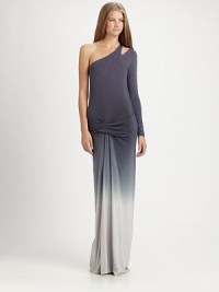 A stunning one-shoulder style of dip-dyed jersey, softly gathered below the waist.Single sleeveCut-out shoulderTucked pleats at waistAbout 44 from natural waist92% modal/8% spandexMachine washImportedModel shown is 5'11 (180cm) wearing US size Small. A stunning one-shoulder style of dip-dyed jersey, softly gathered below the waist.Single sleeveCut-out shoulderTucked pleats at waistAbout 44 from natural waist92% modal/8% spandexMachine washImportedModel shown is 5'11 (180cm) wearing US size Small.